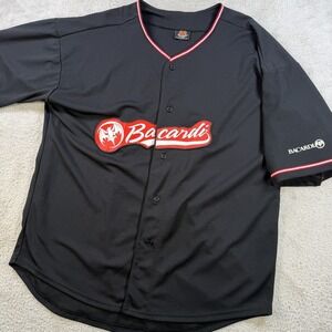 Bacardi Rum Jersey Mens XL Black Baseball Button Up Shirt Short Sleeve Alcohol